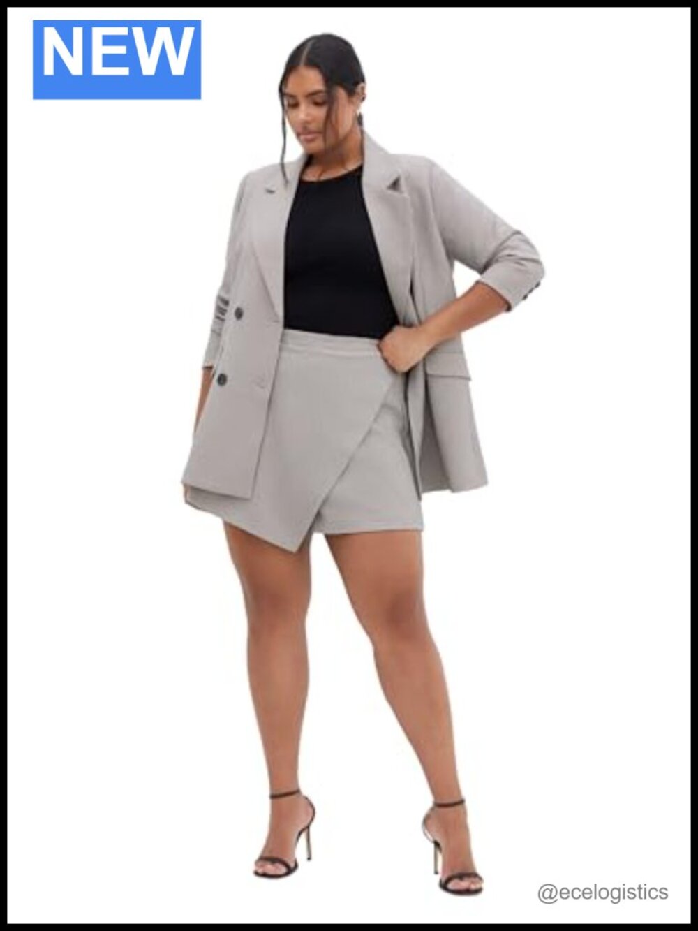 Plus Size Houndstooth Skort Mini Faux Wrap Skirt Back Zip